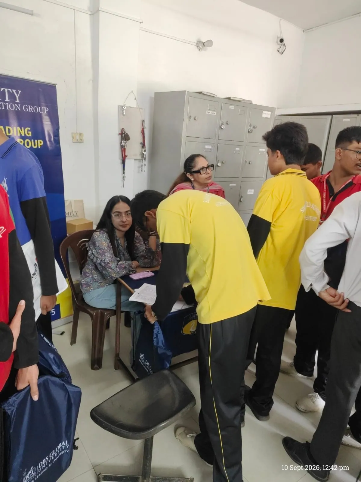 Higher education counselling desk with student inquiries