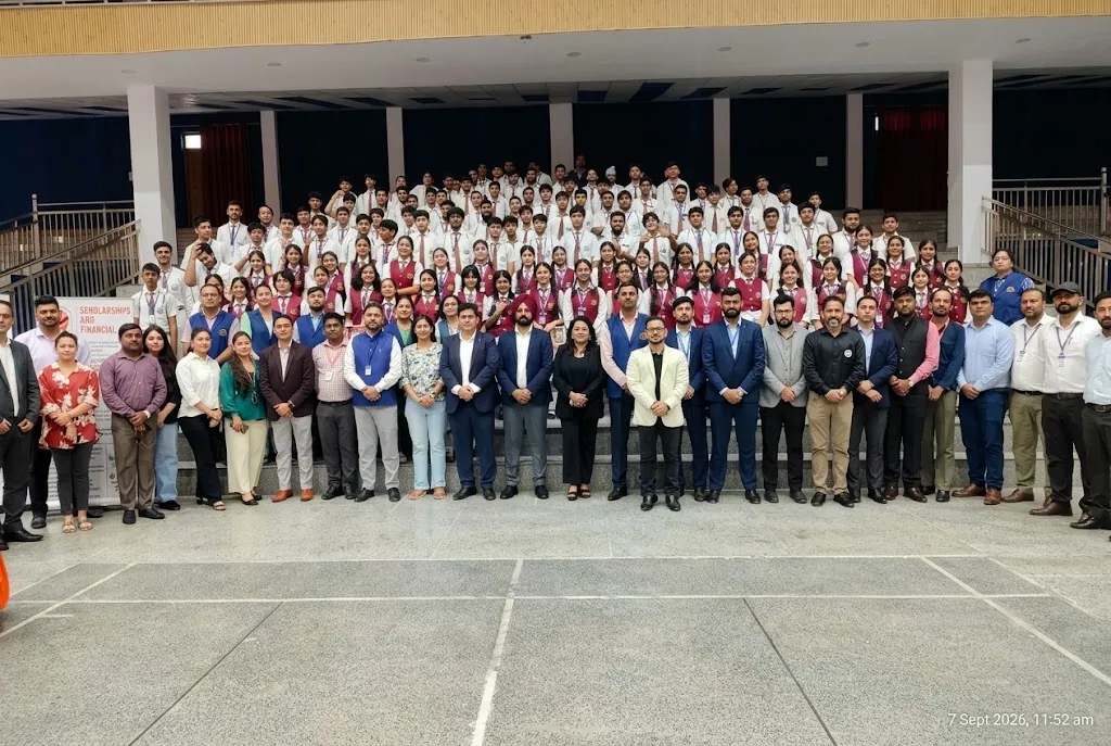 Students and mentor gathered in small-group career seminar